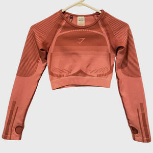 Gymshark Womens Geo Crop Top Size XS Pink Seamless Long Sleeve Crop Top